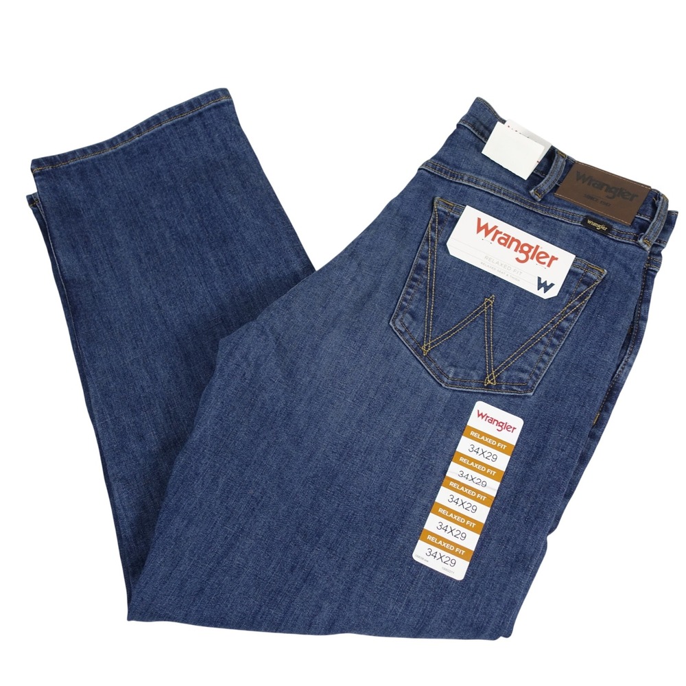 Wrangler Relaxed Fit Mens 34x29 Blue Medium Wash Stretch Denim Jeans 10MGW15MA